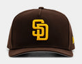 Exclusive San Diego Padres Classic 950AF Snapback Mens Hat (Brown/Yellow) — OS — Front View