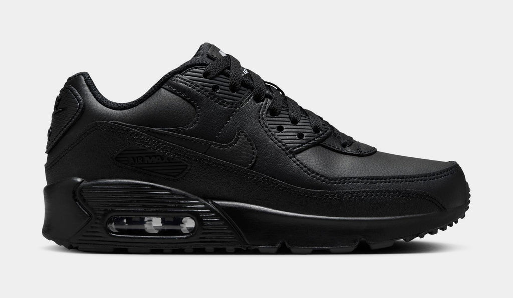 Exclusive Air Max 90 Triple Black Grade School Running Shoes (Black/White) — 3Y — Front View