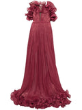 Ana Radu Ruffle Trim Gown — Red — Size XS — Front View