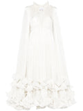 Ana Radu Cape Detailed Maxi Dress — White/ Red — Size XS — Front View