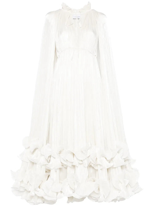 Ana Radu Cape Detailed Maxi Dress — White/ Red — Size XS — Front View