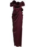 Ana Radu Floral Applique Draped Gown — Red — Size L — Front View