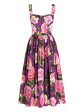 Dolce Gabbana Rose Print Midi Dress — Red/ Purple — Size XS — Front View