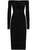 Dolce Gabbana Ruched Midi Dress — Black — Size XS — Front View