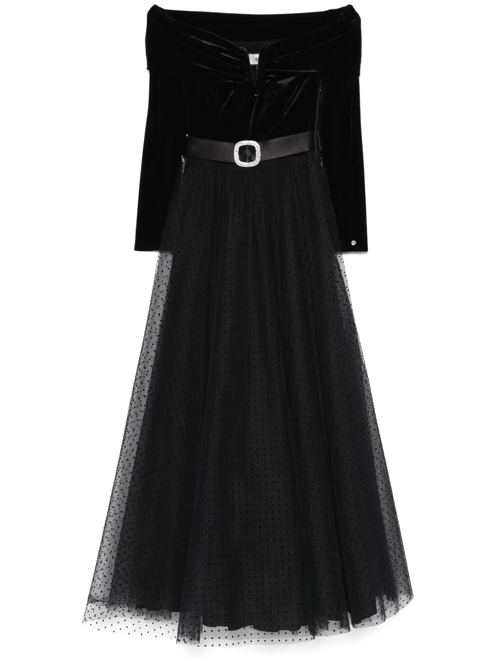 Nissa Belted Maxi Dress — Black/ Red — Size XS — Front View