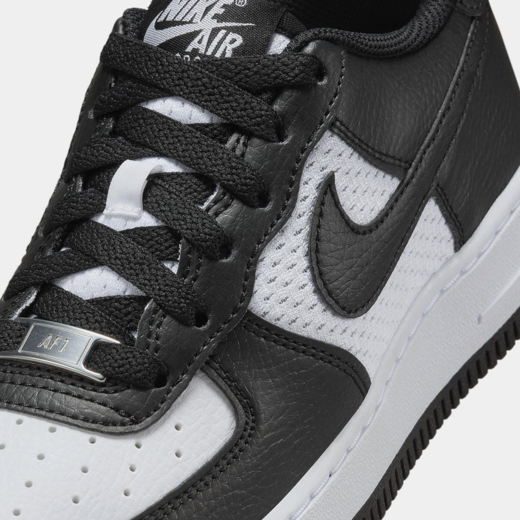 Exclusive Air Force 1 Low Grade School Lifestyle Shoes (Black/White) — 1Y — Side View