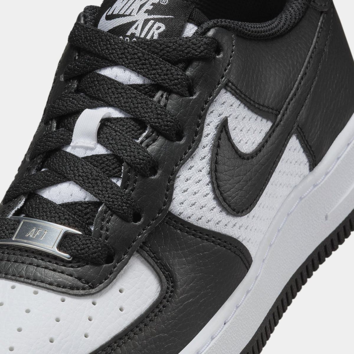 Exclusive Air Force 1 Low Grade School Lifestyle Shoes (Black/White) — 1Y — Side View