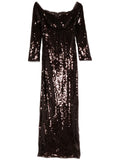 Self Portrait Sequin Off Shoulder Maxi Dress — Brown — Size S — Front View