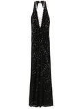 Nissa Sequinned Halterneck Maxi Dress — Black — Size S — Front View