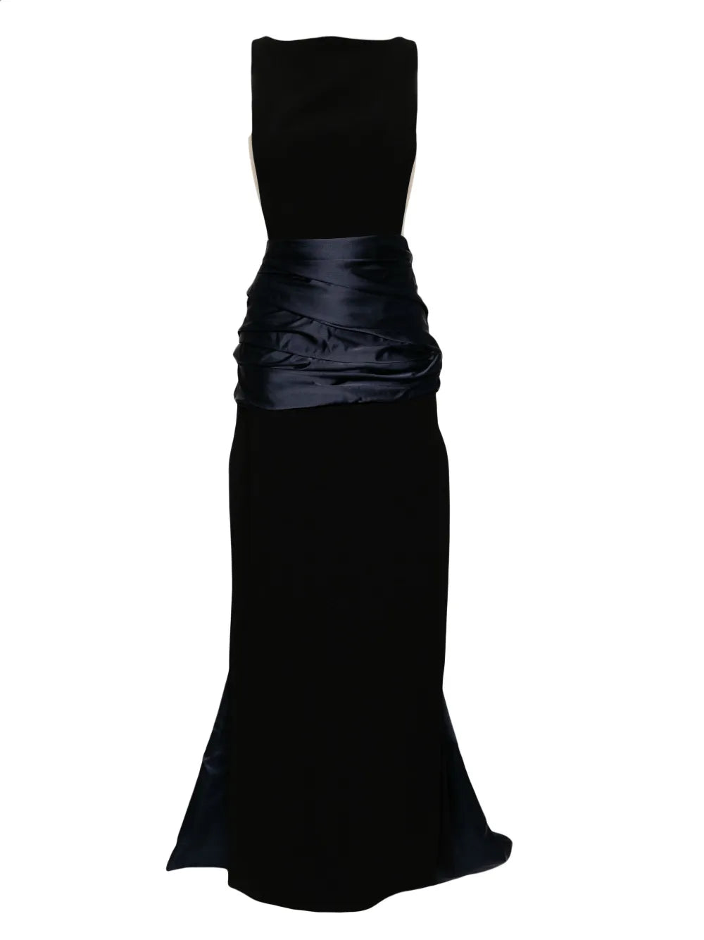 Isabel Sanchis Boatneck Sheer Sides Gown — Blue/ Navy — Size XS — Front View