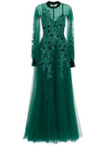 Saiid Kobeisy Embroidered Tulle Dress — Red/ Green — Size M — Front View