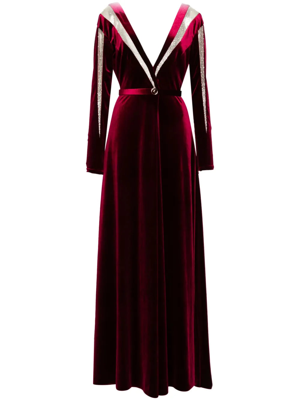 Saiid Kobeisy Velvet Long Dress — Red — Size XS — Front View