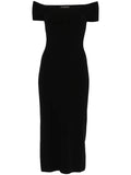 Bompard Bardot Neckline Midi Dress — Black/ Red — Size XS — Front View