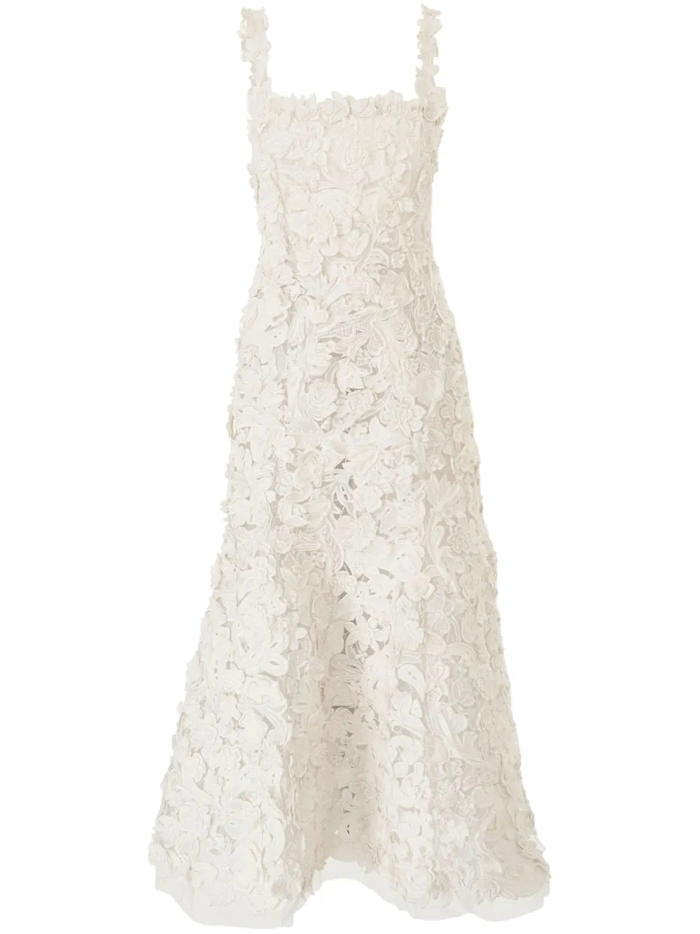 Carolina Herrera Embroidered Midi Dress — White/ Red — Size XS — Front View