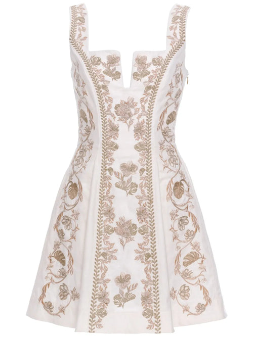 Agua By Agua Bendita All Over Embroidered Dress — White/ Red — Size XS — Front View