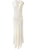 Alejandra Alonso Rojas Draped Chiffon Dress — White — Size L — Front View