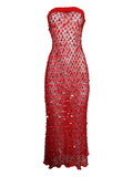 Roberta Einer Sequin Embellished Midi Dress — Red — Size XS — Front View