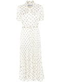 Self Portrait Satin Bow Print Midi Dress — Beige — Size XS — Front View