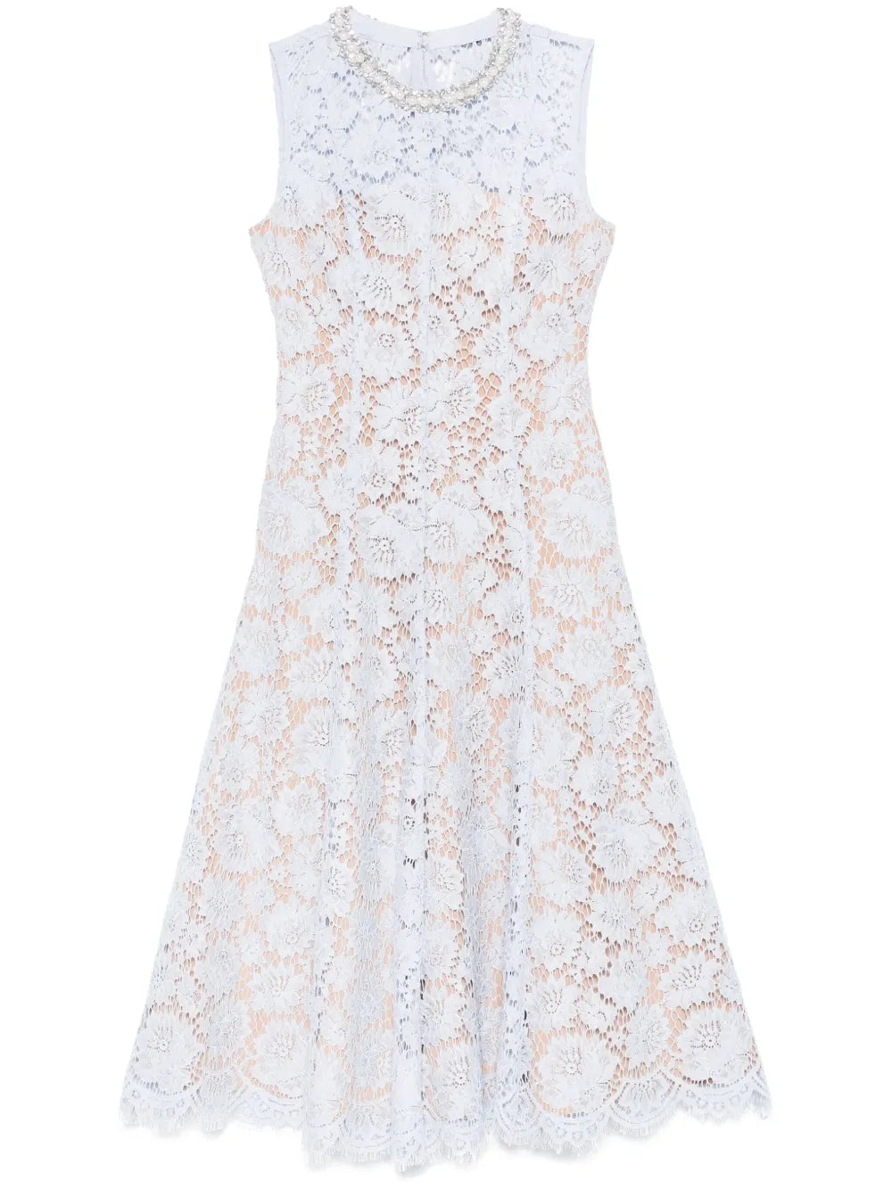 Self Portrait Fine Lace Midi Dress — Blue — Size S — Front View