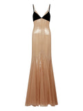 David Koma Sequinned Gown — Beige/ Black — Size S — Front View