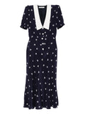 Alessandra Rich Bow Print Midi Dress — Blue/ Navy — Size S — Front View
