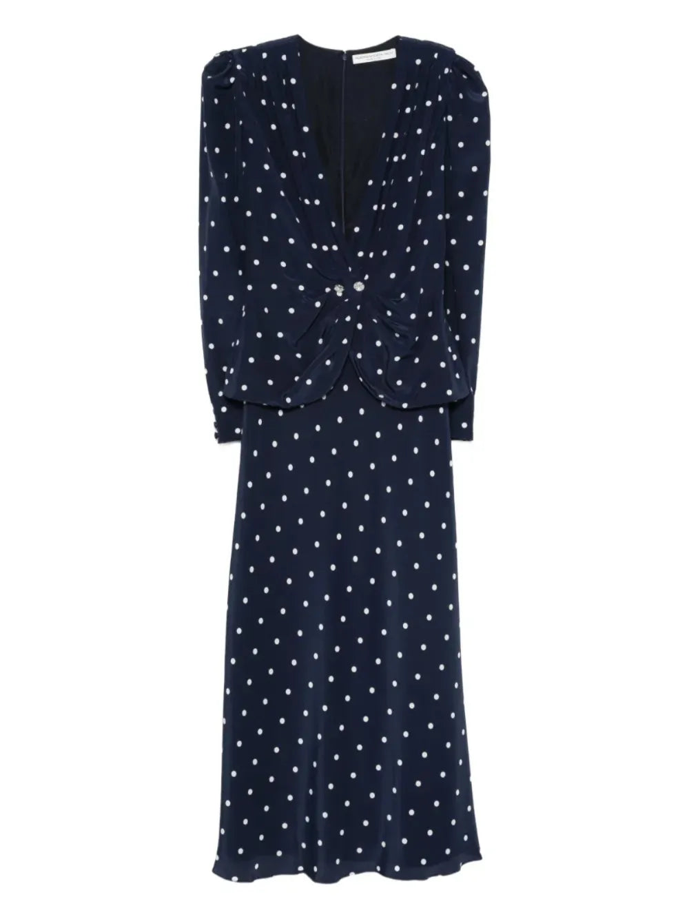 Alessandra Rich Polka Dot Print Midi Dress — Blue/ Navy/ Red — Size S — Front View