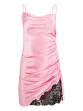Fleur Du Mal Silk Satin Dress — Pink — Size XS — Front View