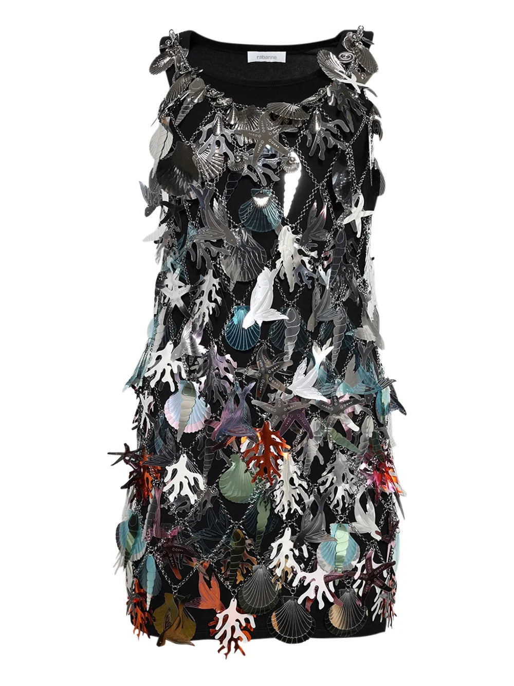 Rabanne Robe Shell Coral Chain Effect Mini Dress — Black — Size XS — Front View