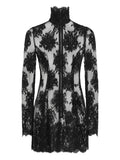 Dolce Gabbana Lace High Neck Mini Dress — Black — Size XS — Front View