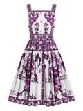 Dolce Gabbana Maiolica Print Midi Dress — White — Size XS — Front View