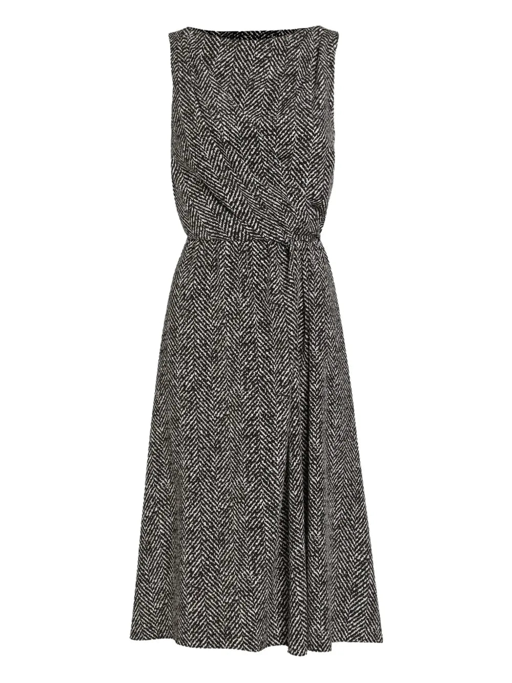 Dolce Gabbana Herringbone Sleeveless Midi Dress — Black — Size XS — Front View