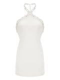 Retrofete Beaded Halter Neck Mini Dress — White — Size S — Front View