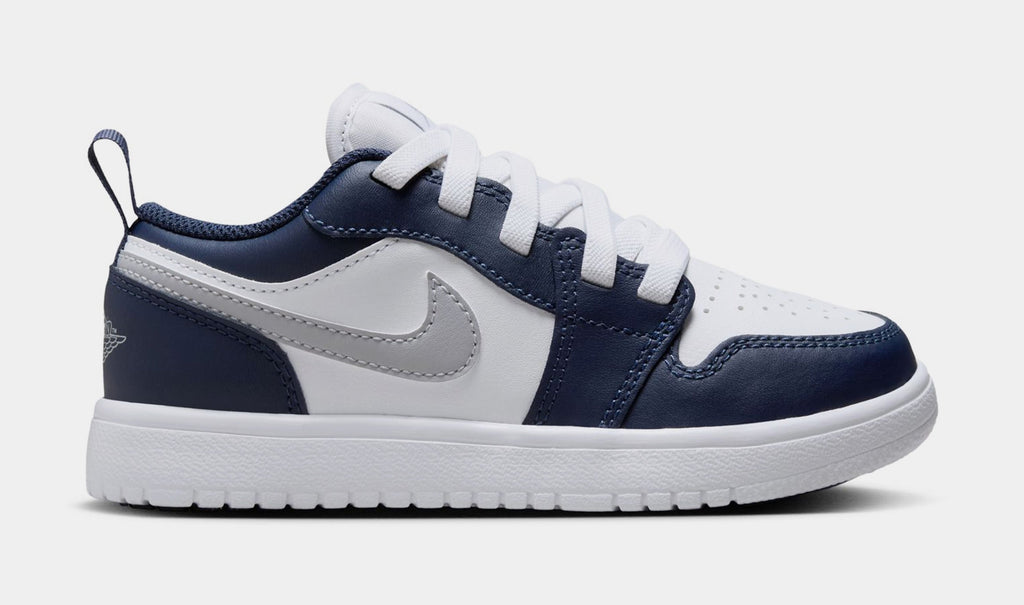 Exclusive Air Jordan 1 Low ALT Preschool Lifestyle Shoes (White/Midnight Navy/Wolf Grey) — 10.5C — Front View