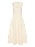 Rebecca Vallance Freyja Midi Dress — Red/ Ivory/ Gold — Size XS — Front View