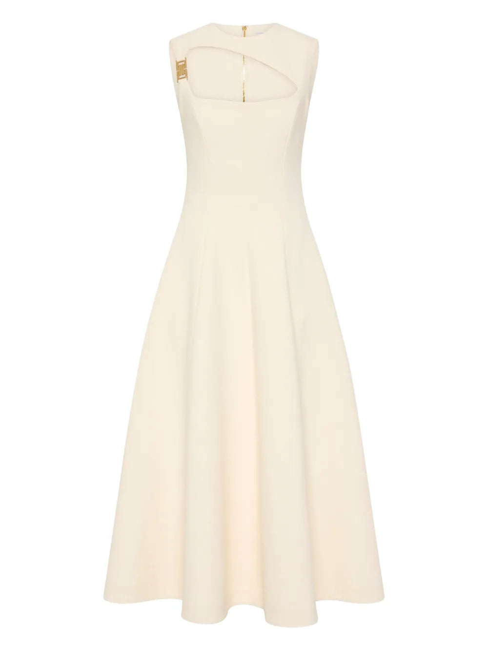 Rebecca Vallance Freyja Midi Dress — Red/ Ivory/ Gold — Size XS — Front View