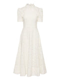 Rebecca Vallance Embroidered Midi Dress — White/ Red — Size XS — Front View