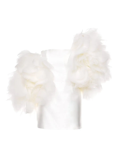 Ana Radu Floral Ruffle Minidress — White — Size XS — Front View