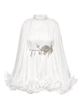 Ana Radu Pleated Cape Mini Dress — White — Size XL — Front View