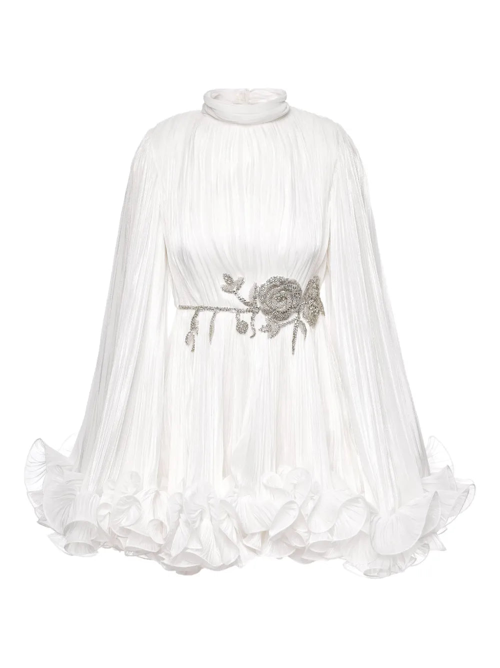 Ana Radu Pleated Cape Mini Dress — White — Size XL — Front View