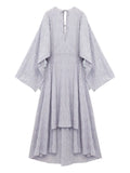 Loewe Pleated Tie Neck Midi Dress — Blue/ Red — Size XS — Front View