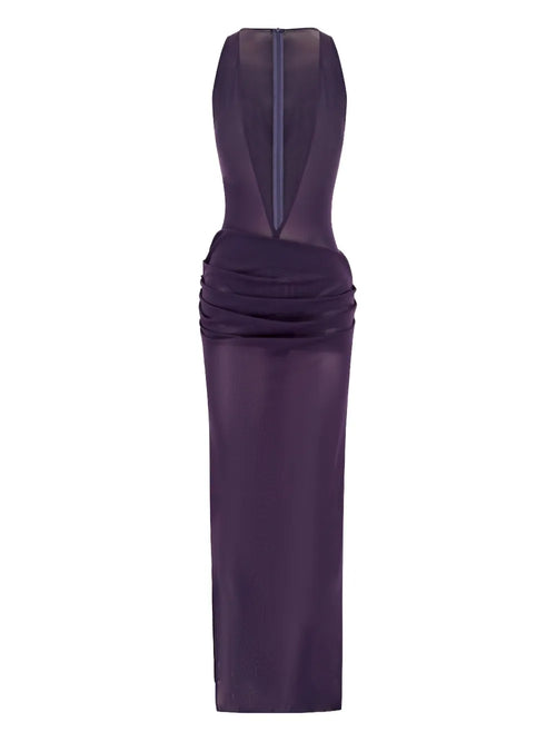 Alex Perry V Neck Draped Maxi Dress — Purple — Size XS — Front View