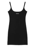 Versace Logo Embroidered Tank Dress — Black/ Tan/ Red — Size XS — Front View