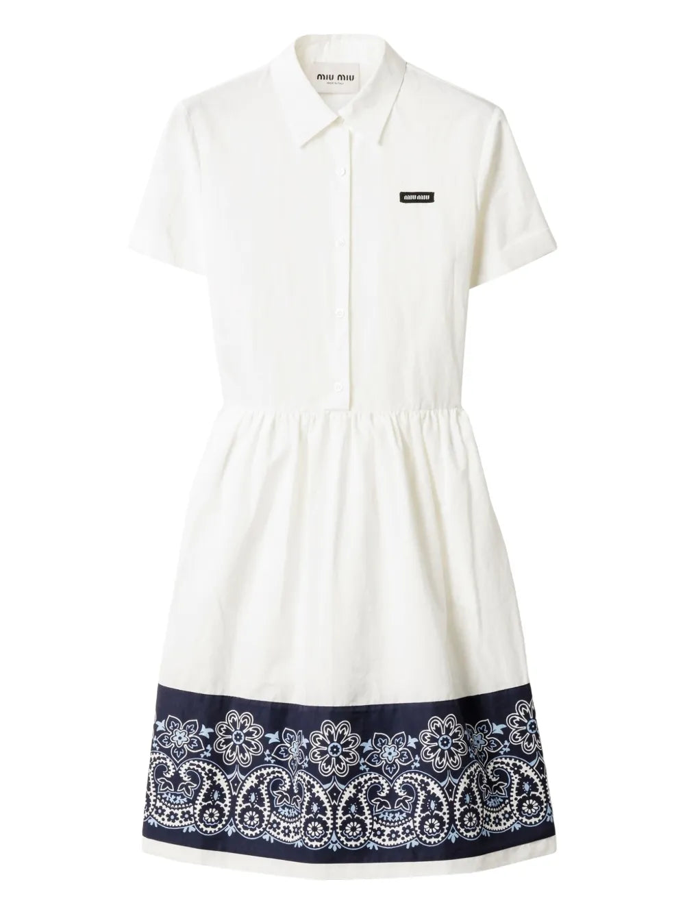 Miu Miu Bandana Print Poplin Midi Dress — White — Size XS — Front View