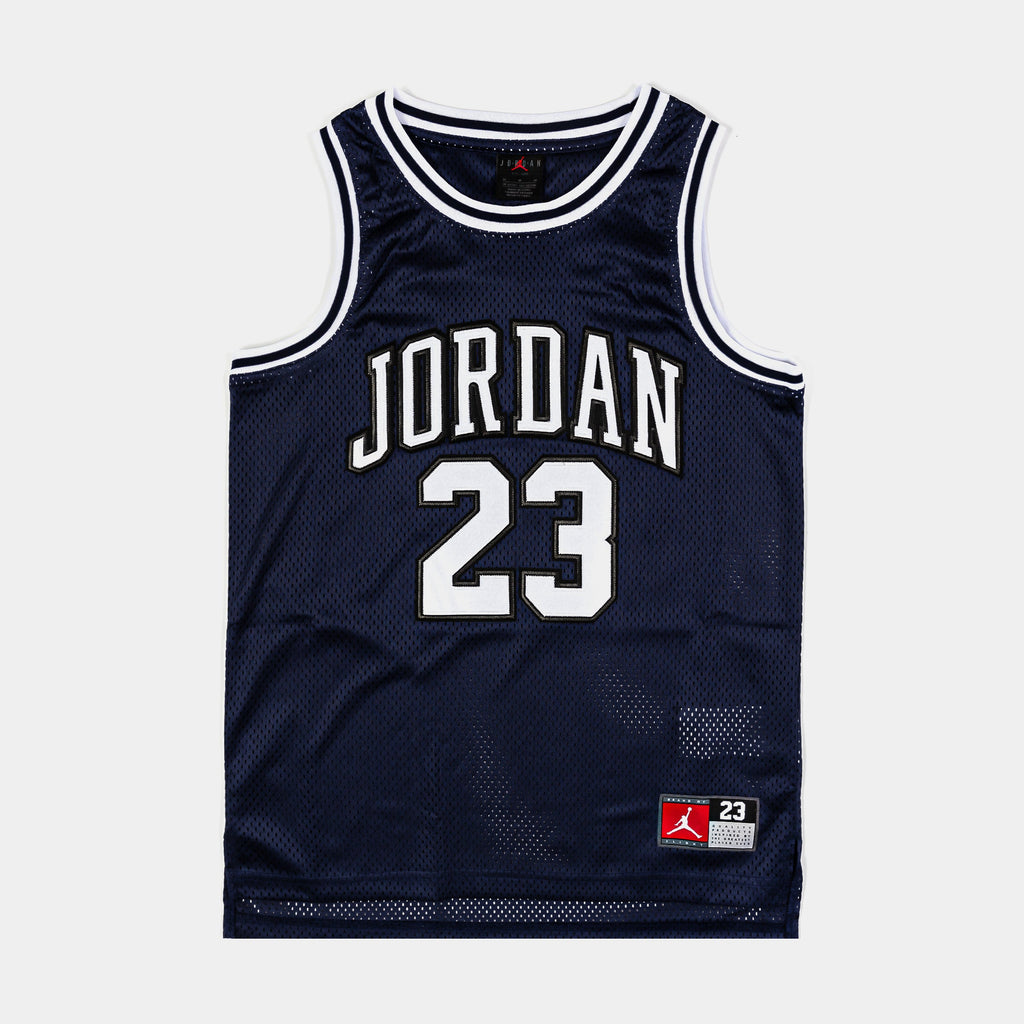 Exclusive JDN 23 Tank Grade School Jersey (Midnight Blue/White) — S — Front View