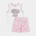 Exclusive JDN 23 Shorts Infant Toddler Set (Pink/White) — 2T — Front View