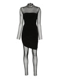 Norma Kamali Mesh Panelled Draped Mini Dress — Black — Size S — Front View