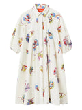 La Doublej Sunburst Floral Print Puff Sleeve Mini Dress — White/ Red — Size XS — Front View