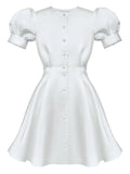 Post Meridiem Button Down Mini Dress — White/ Red — Size XS — Front View
