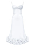 Post Meridiem Draped Bodice Flounced Bustier Dress — White — Size XS — Front View