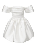 Post Meridiem Draped Bodice Duffy Skirt Mini Dress — White — Size XS — Front View